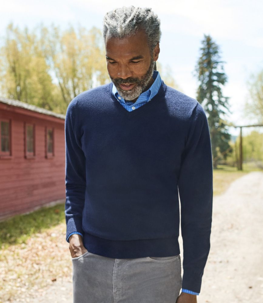 Cotton Cashmere V-Neck Sweater, Navy, large image number 3