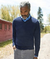 Cotton Cashmere V-Neck Sweater, Navy, small image number 3