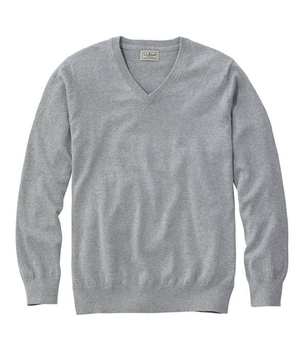 Cotton Cashmere V-Neck Sweater, Light Gray Heather, large image number 0