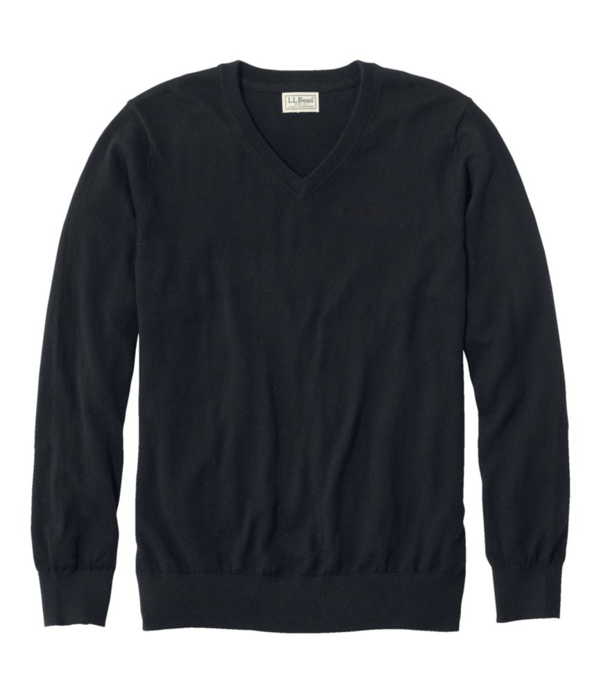 Cotton Cashmere V-Neck Sweater, Classic Black, large image number 0