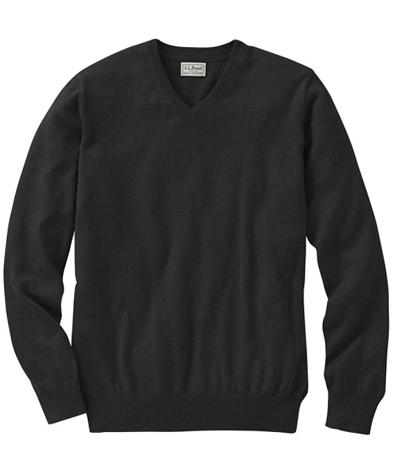 Cotton Cashmere V-Neck Sweater, Classic Black, largeimage number 0