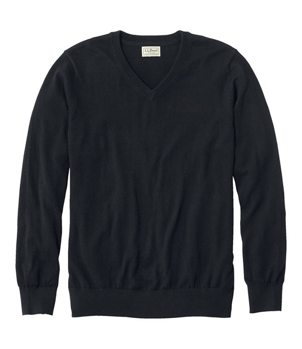 Cotton Cashmere V-Neck Sweater, Classic Black, large image number 0