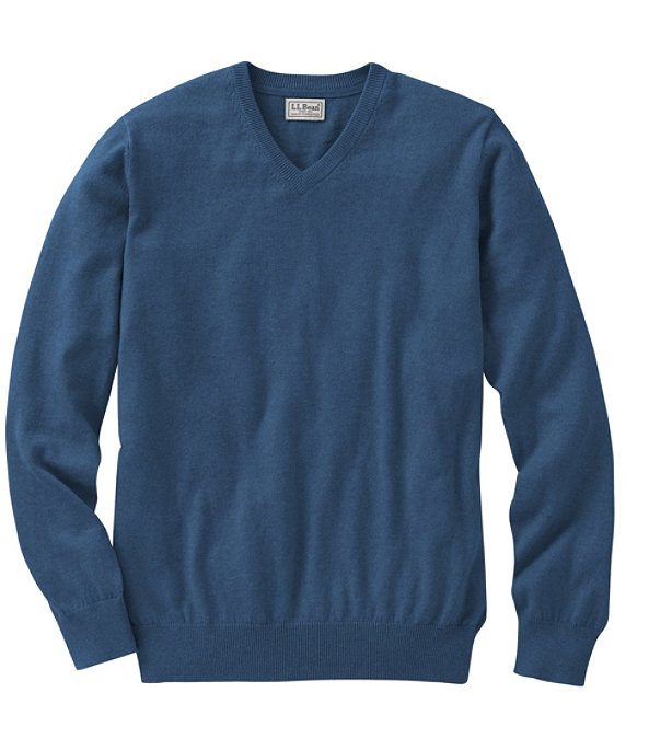 Cotton Cashmere V-Neck Sweater, Deep Blue, largeimage number 0