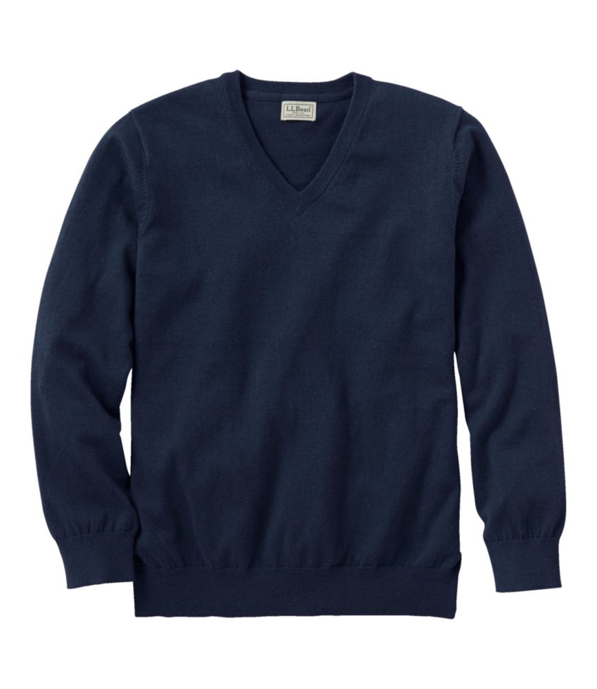 Cotton Cashmere V-Neck Sweater, Navy, large image number 0