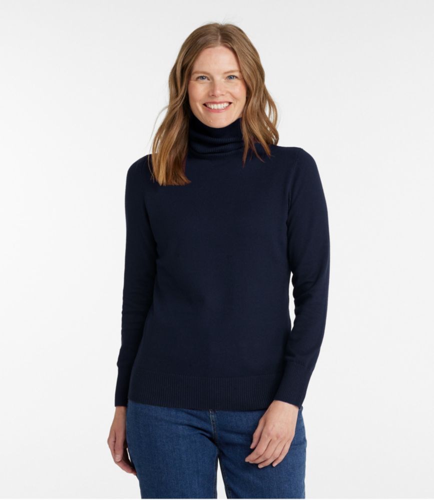 Women's Cotton/Cashmere Sweater, Turtleneck, Classic Navy, small image number 2