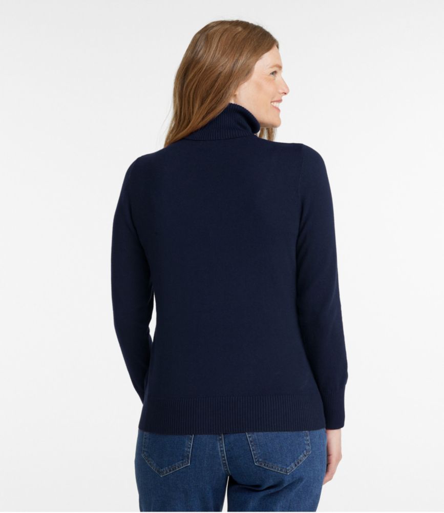 Women's Cotton/Cashmere Sweater, Turtleneck, Classic Navy, small image number 3