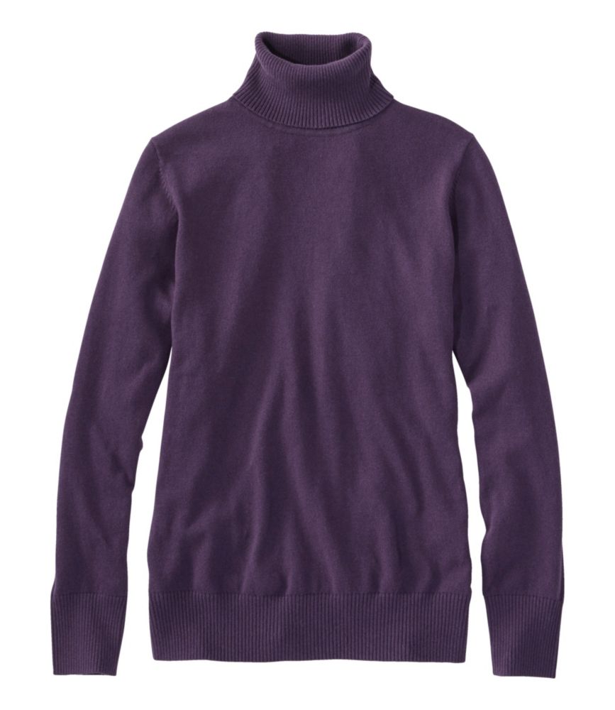 Women's Cotton/Cashmere Sweater, Turtleneck, Darkest Purple, small image number 1