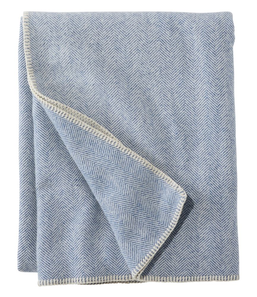 Washable Wool Blanket, Herringbone, Blue/Cream, small image number 1