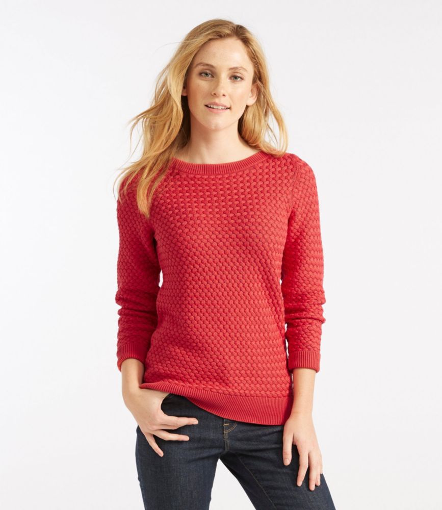 Women's Cotton BasketWeave Sweater, Boatneck Pullover