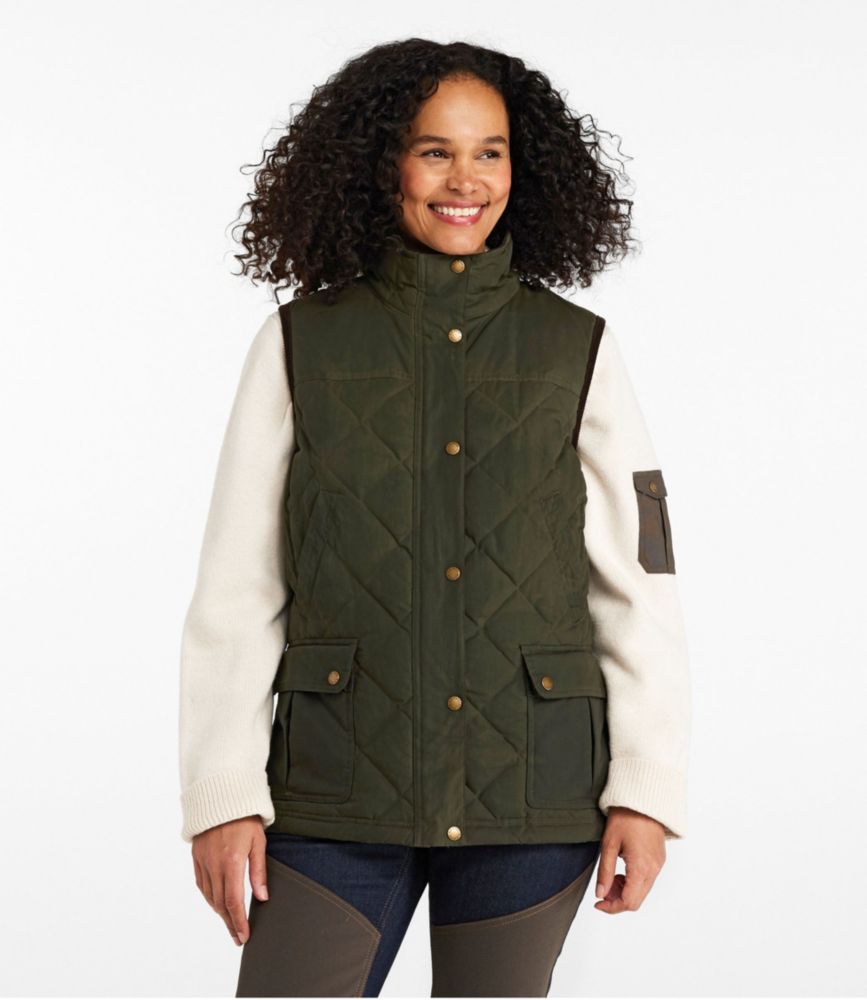 Women's L.L.Bean Upcountry Waxed Cotton Down Vest, Coffee Bean, small image number 2