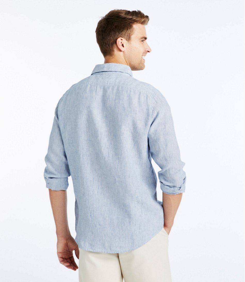 Men's L.L.Bean Linen Shirt, Slightly Fitted Long-Sleeve Stripe | Casual ...