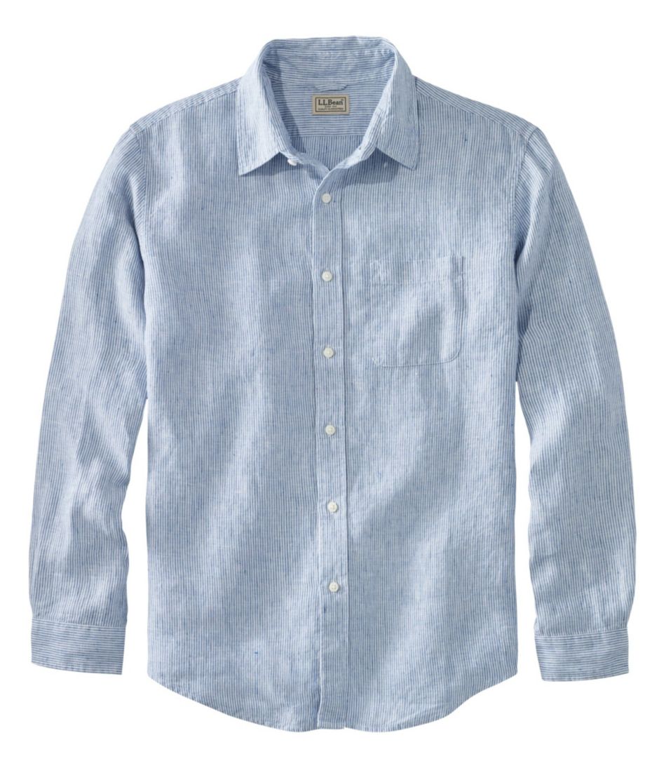 Men's L.L.Bean Linen Shirt, Slightly Fitted Long-Sleeve Stripe | Casual ...