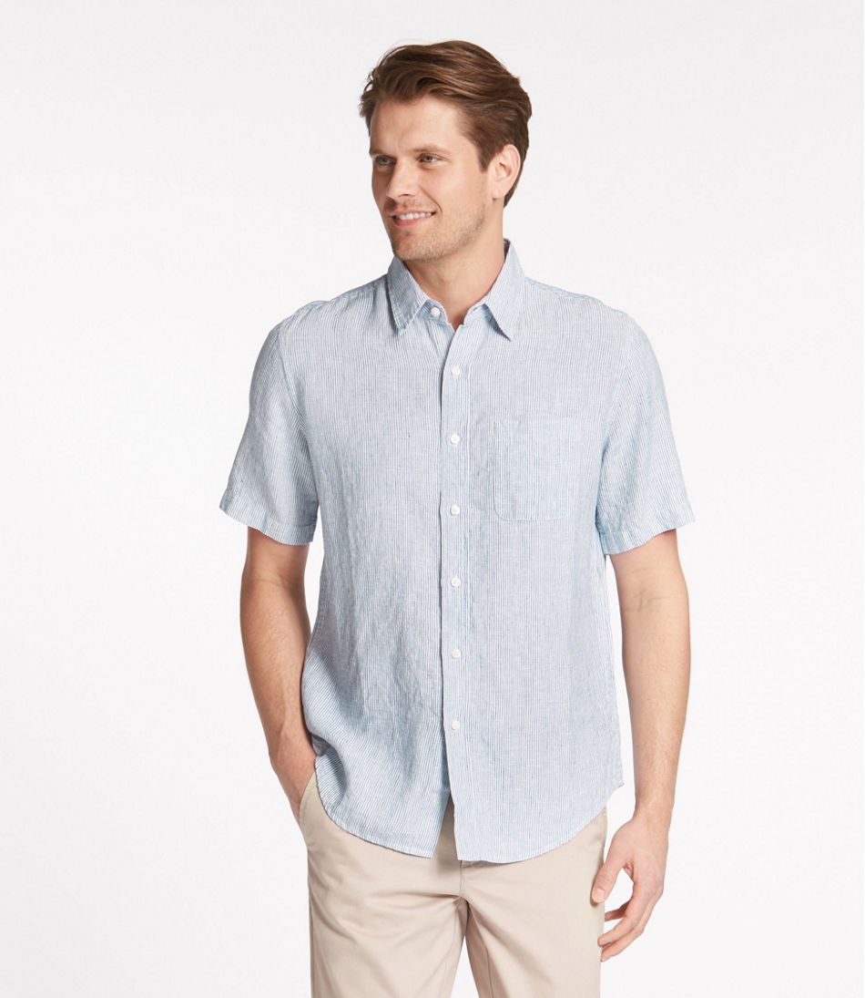 Men's L.L.Bean Linen Shirt, Slightly Fitted Short-Sleeve Stripe ...