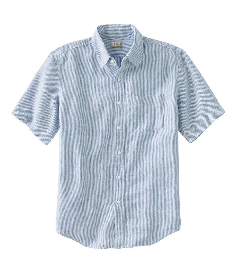 Men's L.L.Bean Linen Shirt, Slightly Fitted Short-Sleeve Stripe ...