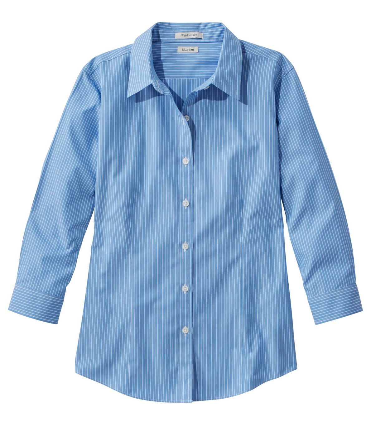 Women's Wrinkle-Free Pinpoint Oxford Shirt, Three-Quarter Sleeve Slightly Fitted Stripe