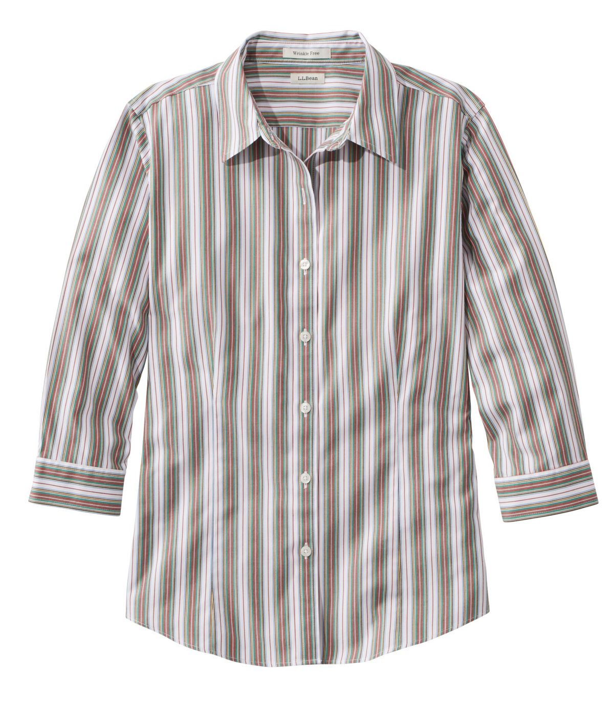 Women's Wrinkle-Free Pinpoint Oxford Shirt, Three-Quarter Sleeve Slightly Fitted Stripe