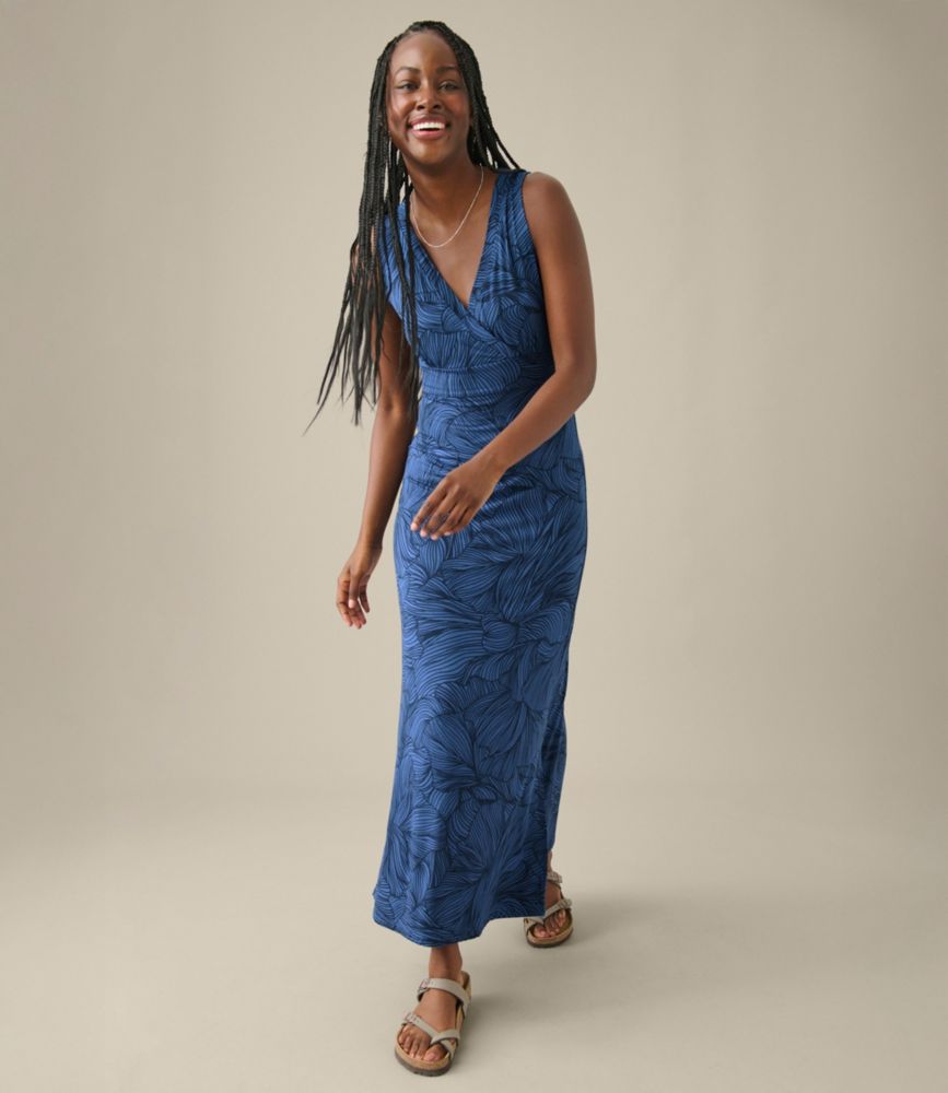 Women's Summer Knit Maxi Dress, Print, Deep Blue Linear Floral, small image number 6