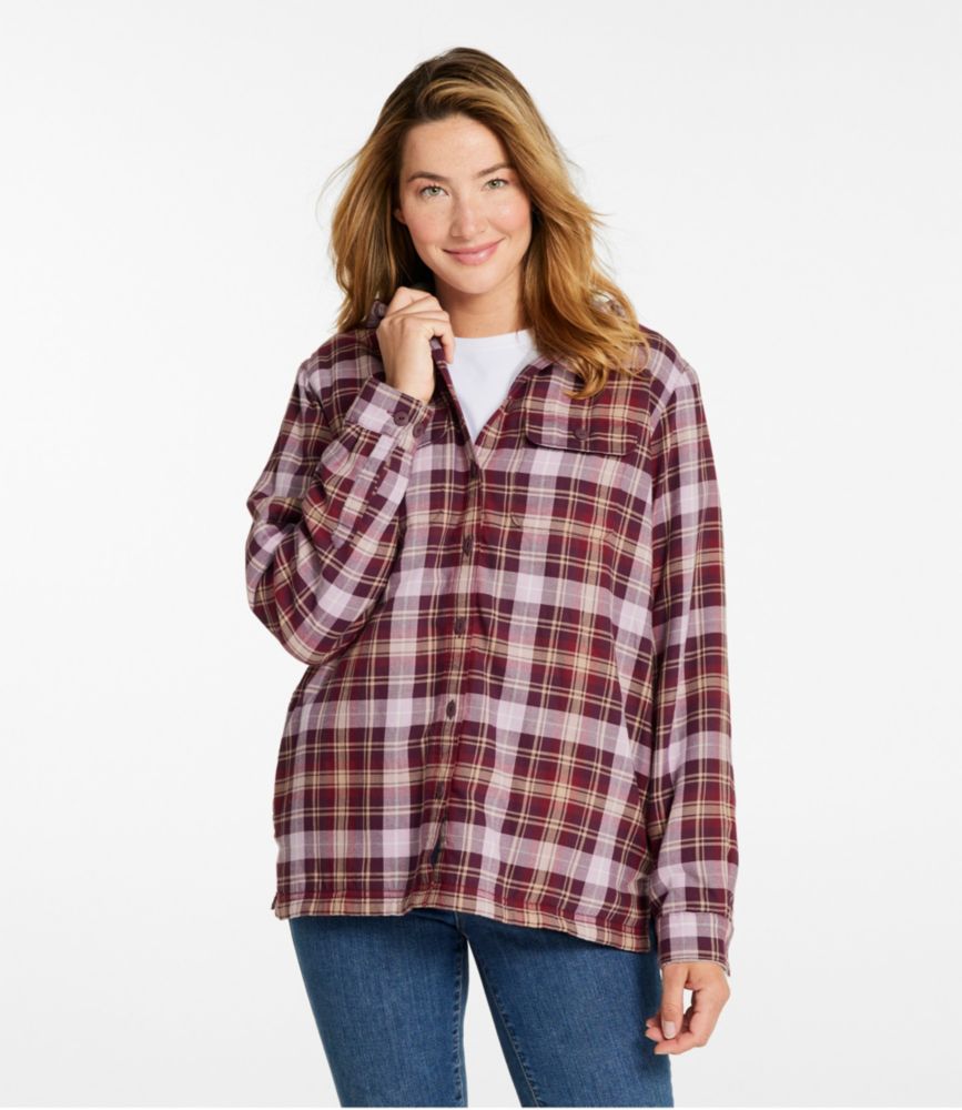 Women's Fleece-Lined Flannel Hoodie, Plaid, Bright Capri, small image number 2