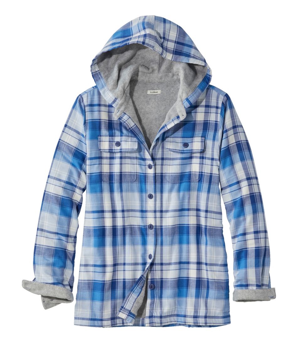 Mens Plaid Flannel Shirt Hoodie Soft Fuzzy Fleece Sherpa Lined Zip-Up 4  Pocket