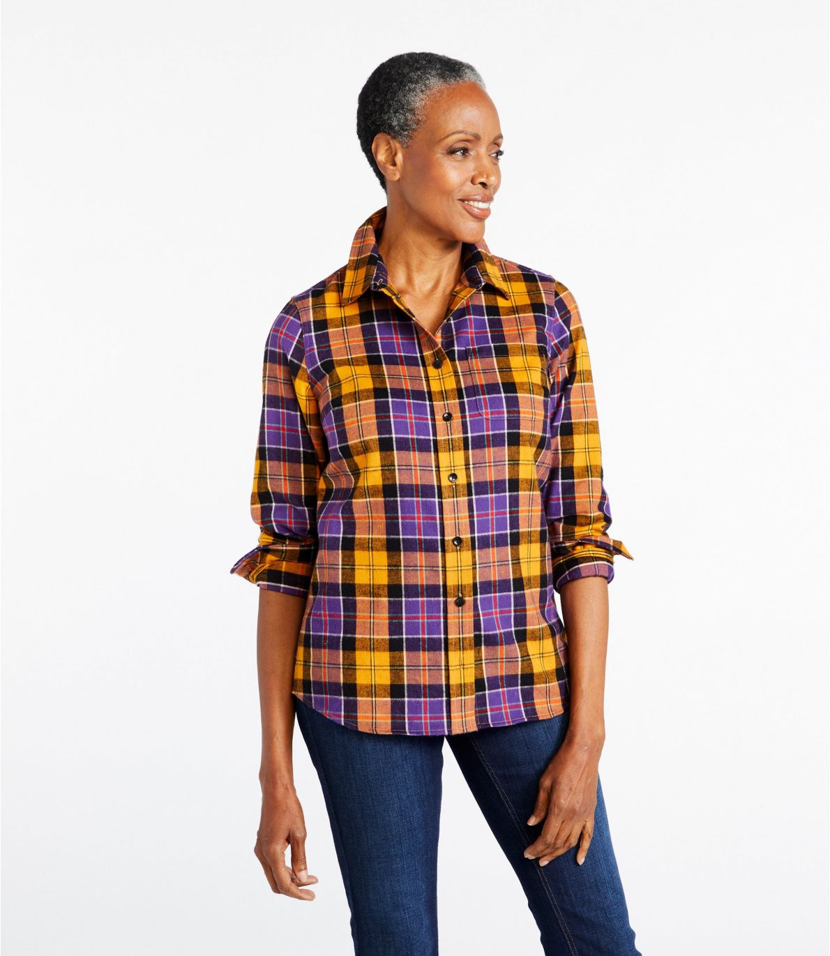 Women's Scotch Plaid Flannel Shirt, Slightly Fitted