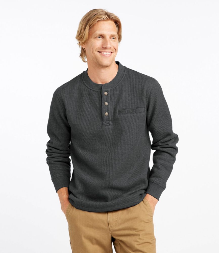 Men's Katahdin Iron Works® Bonded Waffle Fleece Henley, Charcoal Heather, small image number 2