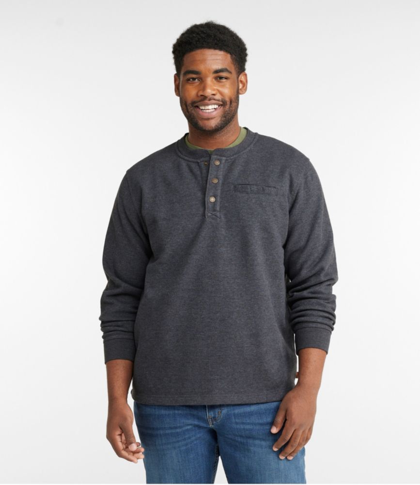 Men's Katahdin Iron Works® Bonded Waffle Fleece Henley, Charcoal Heather, small image number 4