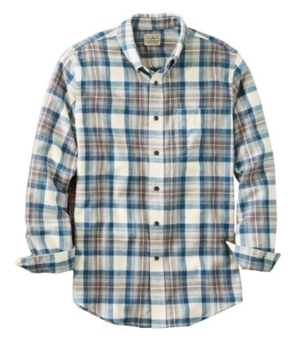 L.L.Bean Scotch Plaid Hooded Shirt Slightly Fitted Regular Men's Clothing Grey Stewart : XL