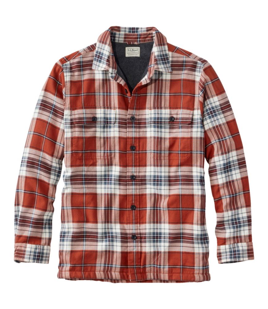 Men's Fleece-Lined Flannel Shirt, Traditional Fit, Dark Russet, small image number 1