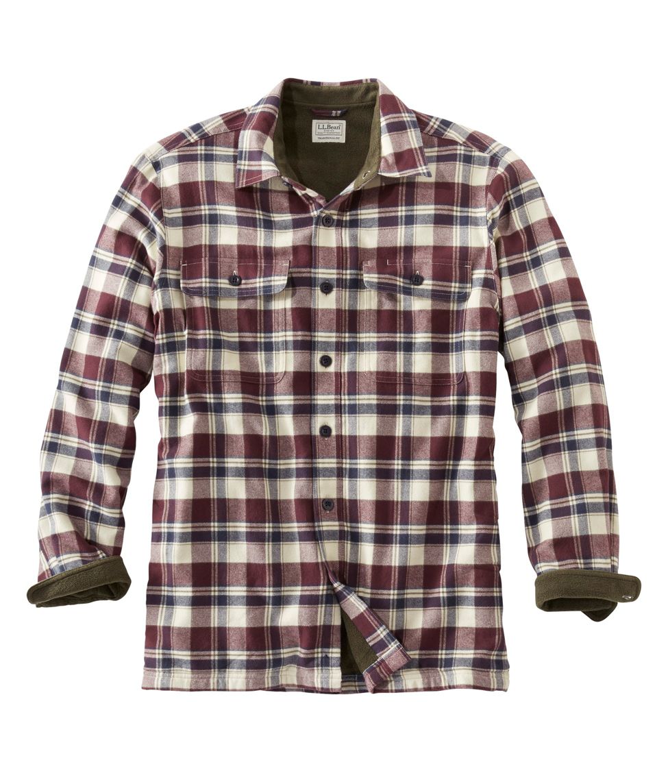 Men's Fleece-Lined Flannel Shirt, Traditional Fit Black Plum XXXL, Polyester Flannel | L.L.Bean