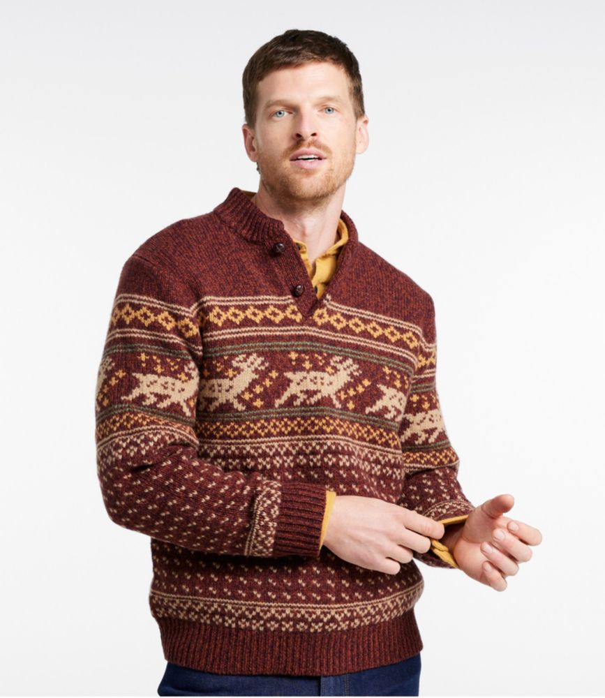 Men's L.L.Bean Classic Ragg Wool Fair Isle Henley Sweater, Deepest Brown, small image number 2