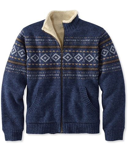 Sherpa Fleece-Lined Sweater, Full Zip Fair Isle