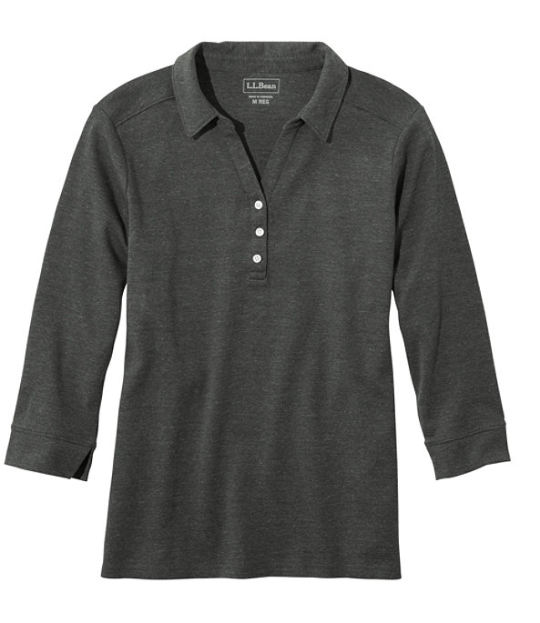 Women's Three-Quarter-Sleeve Interlock Polo, Charcoal Heather, large image number 0