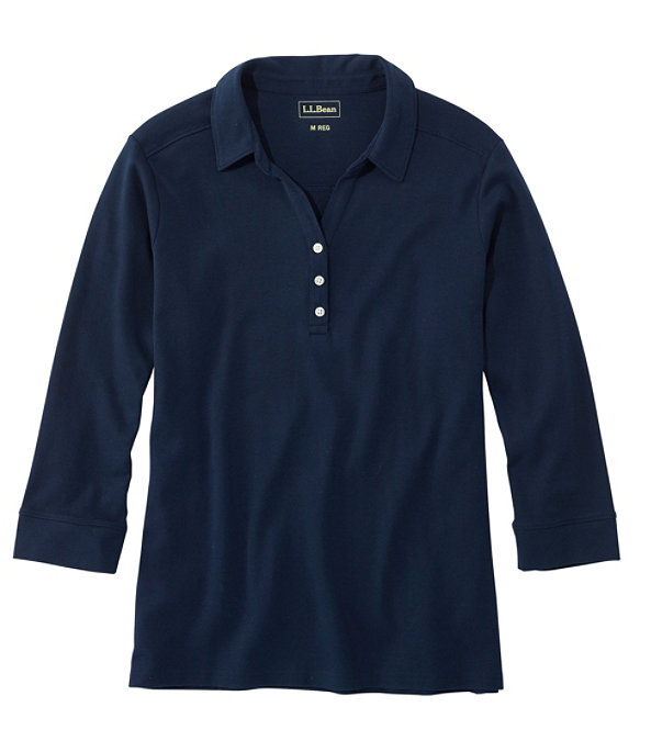 Women's Three-Quarter-Sleeve Interlock Polo, Classic Navy, large image number 0