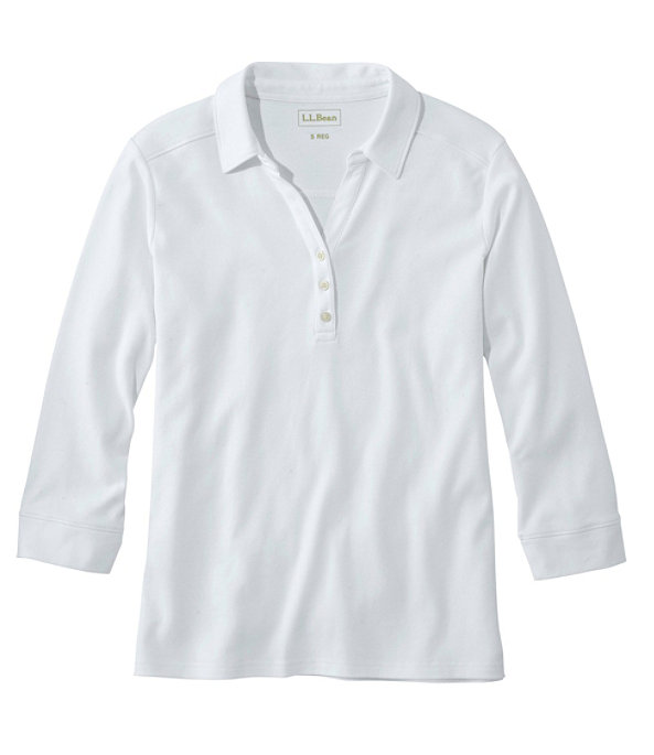 Women's Three-Quarter-Sleeve Interlock Polo, White, large image number 0