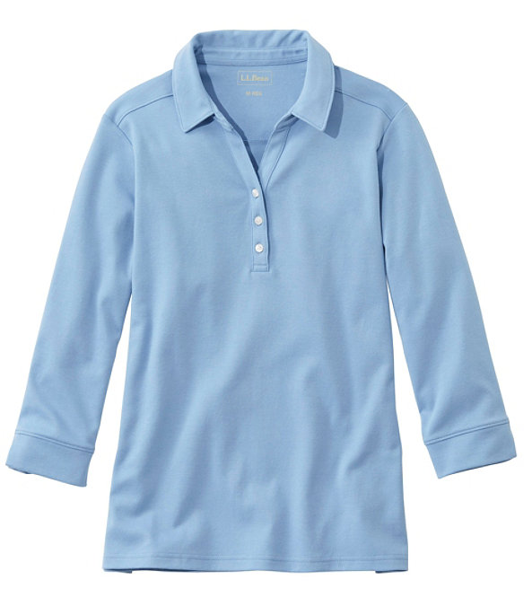 Women's Three-Quarter-Sleeve Interlock Polo, Soft Blue, large image number 0