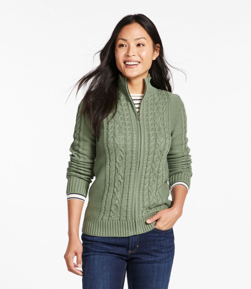 cable knit zip front cardigan