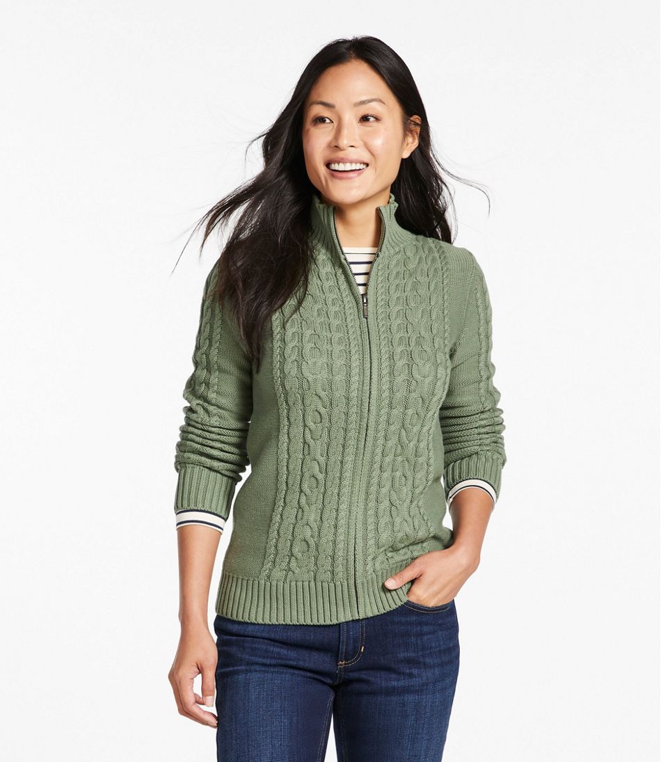 Women's Double L® Mixed-Cable Sweater, Zip-Front Cardigan