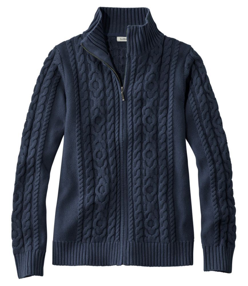 Double L® Mixed-Cable Sweater, Zip-Front Cardigan