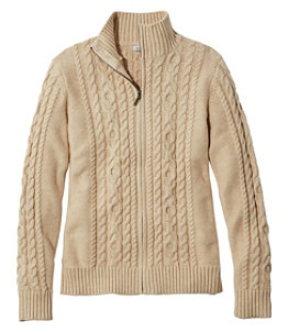Women's Double L Mixed-Cable Sweater, Zip-Front Cardigan