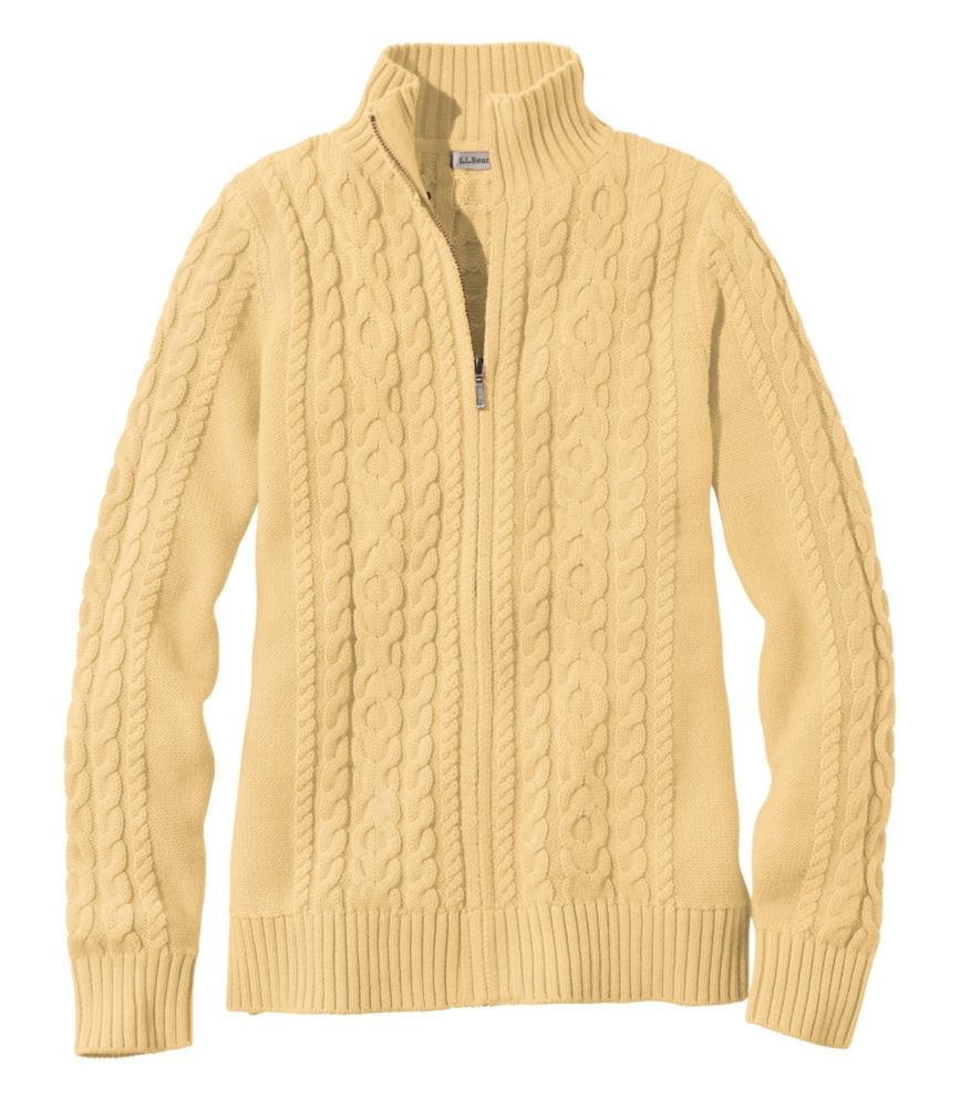 Women's Double L Mixed-Cable Sweater, Zip-Front Cardigan