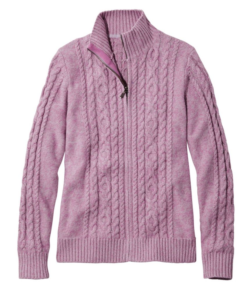Women's Double L MixedCable Sweater, ZipFront Cardigan Sweaters at