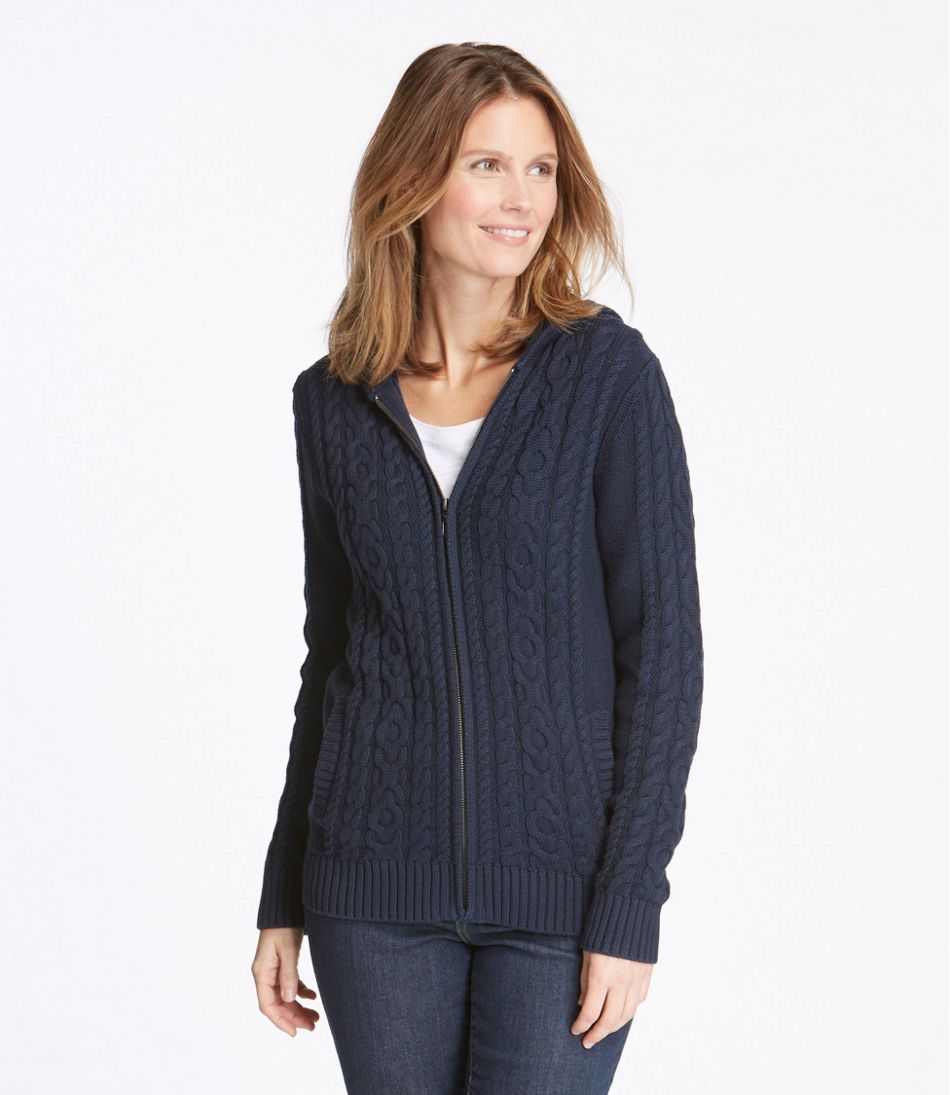Women's Double L Mixed-Cable Sweater, Zip-Front Hoodie | Sweaters 