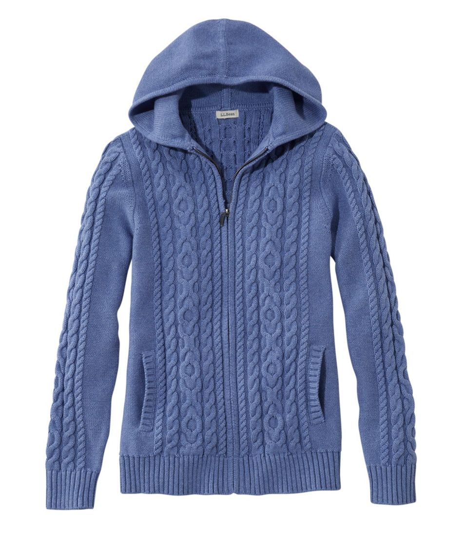 Women's Double L Mixed-Cable Sweater, Zip-Front Hoodie