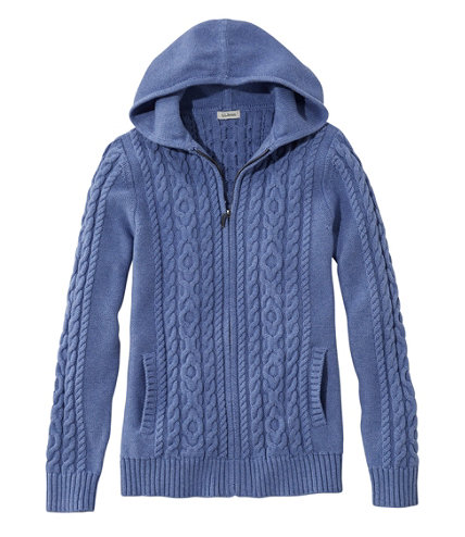 Women's Double L® Mixed-Cable Sweater, Zip-Front Hoodie