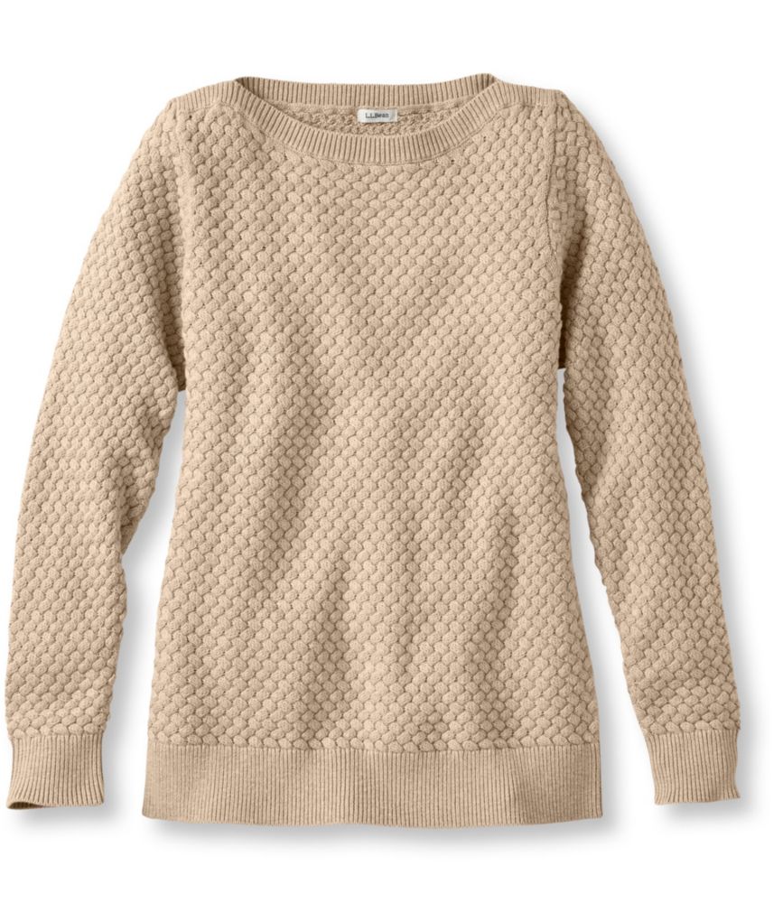 Women's Cotton BasketWeave Sweater, Boatneck Pullover Sweaters at L