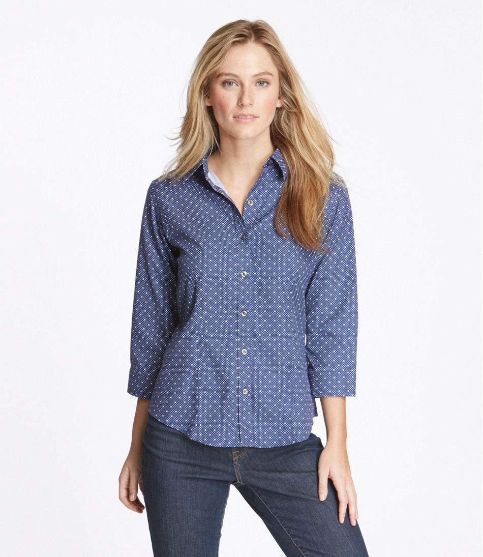 Women's Wrinkle-Free Pinpoint Oxford Shirt, Three-Quarter Sleeve ...