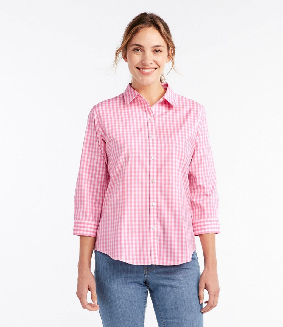 Women's Wrinkle-Free Pinpoint Oxford Shirt, Three-Quarter Sleeve ...