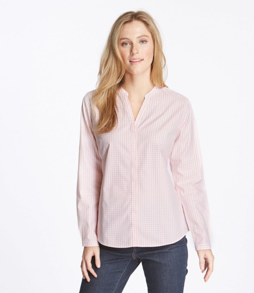 Women's Wrinkle-Free Pinpoint Oxford Shirt, Long-Sleeve Splitneck Gingham
