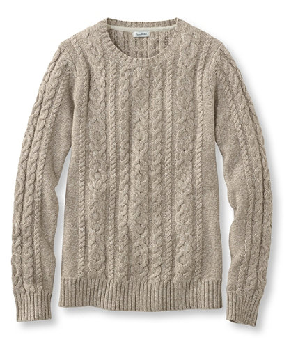 Double L Mixed-Cable Sweater, Crewneck Marled