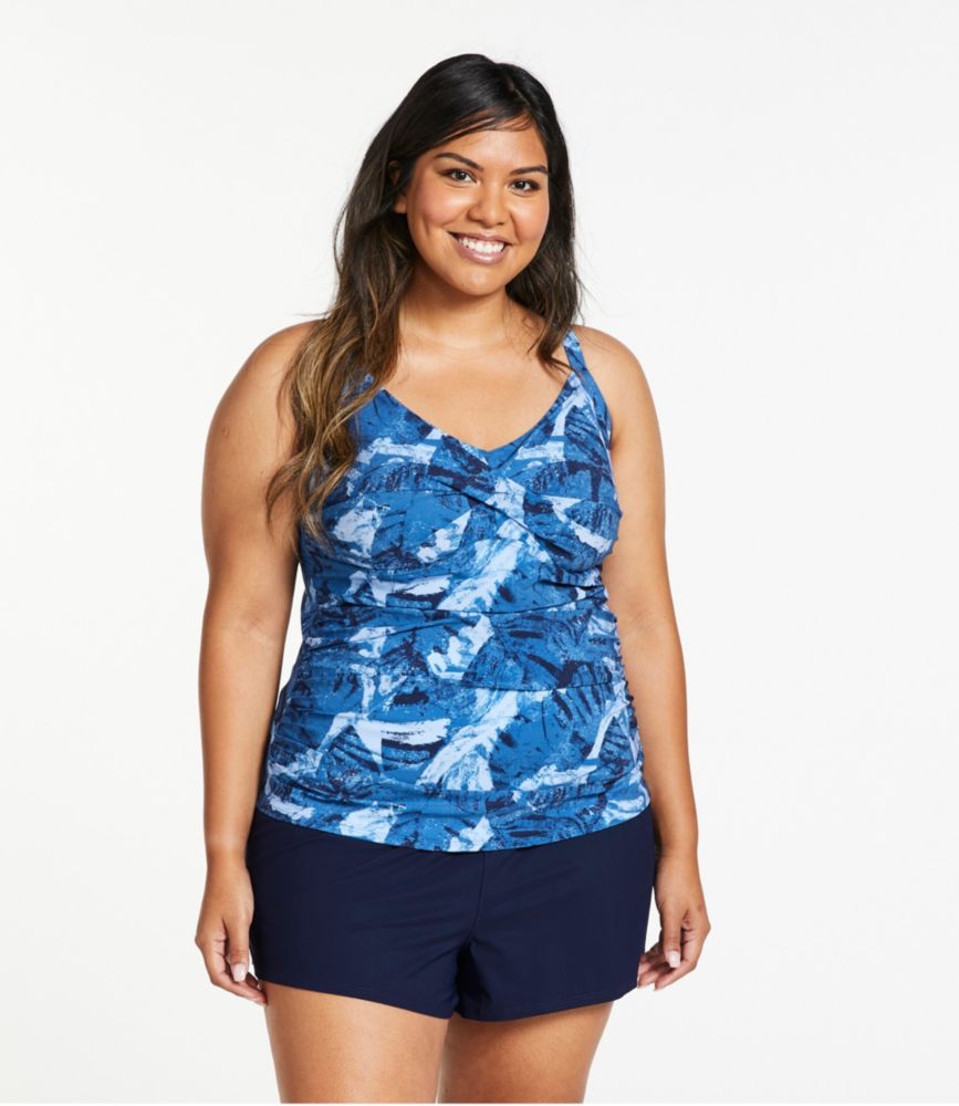 Women's Shaping Swimwear, Tankini Top Print, Darkest Navy Leaves, small image number 2